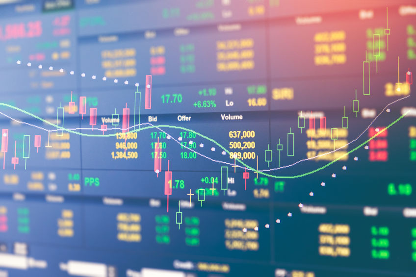 Business graph and trade monitor of Investment in gold trading, Stock market, Futures market, Oil market