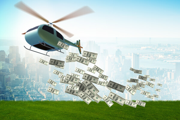 Concept of the helicopter money - 3d rendering